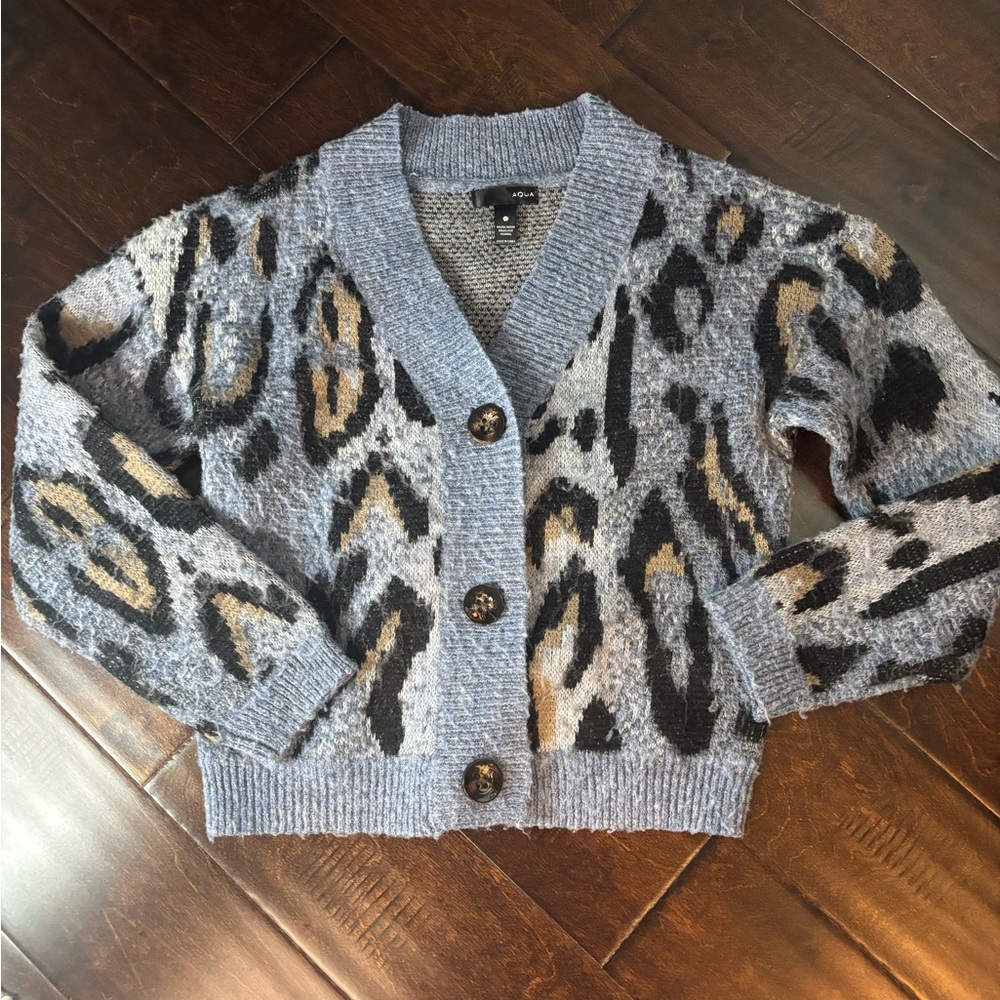 Aqua fuzzy cropped cardigann, size XS